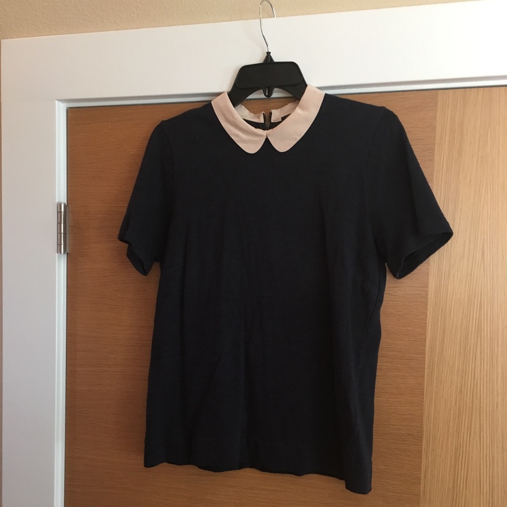 J.Crew Navy Peter Pan Collar Short Sleeve Sweater
